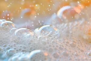 Foam with bubbles background. Soap, shampoo, powder, gel for shave, foam mousse with bubbles template. Pattern for hygiene, clean wash photo