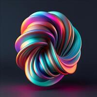 Holographic abstract shape, tangled graphic. Multicolor gradient volumetric riddle form. ai illustration photo