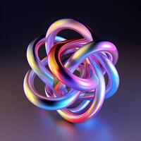 Holographic abstract shape, tangled graphic. Multicolor gradient volumetric riddle form. ai illustration photo