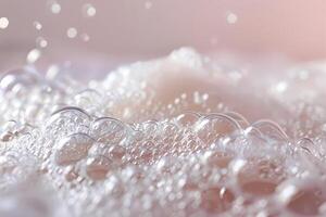 Foam with bubbles background. Soap, shampoo, powder, gel for shave, foam mousse with bubbles template. Pattern for hygiene, clean wash with copy space photo