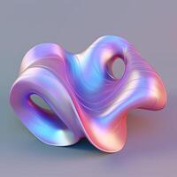 Holographic abstract shape, tangled graphic. Multicolor gradient volumetric riddle form. ai illustration photo