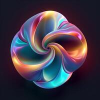 Holographic abstract shape, tangled graphic. Multicolor gradient volumetric riddle form. ai illustration photo