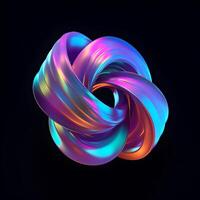 Holographic abstract shape, tangled graphic. Multicolor gradient volumetric riddle form. ai illustration photo
