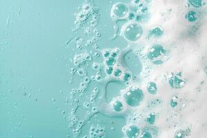 Foam with bubbles background. Soap, shampoo, powder, gel for shave, foam mousse with bubbles template. Pattern for hygiene, clean wash with copy space photo