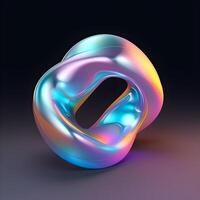 Holographic abstract shape, tangled graphic. Multicolor gradient volumetric riddle form. ai illustration photo