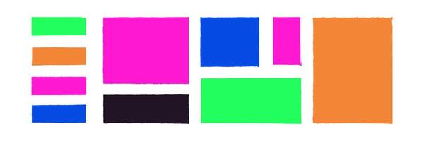 Rectangular shapes with rough edges collection. Neon colors blank set vector