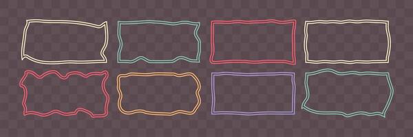 Wiggly rectangular line shapes collection. Abstract border box for text or images. Geometric form for social media vector