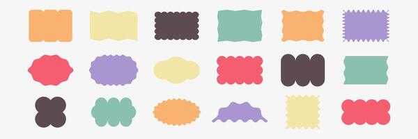Zigzag and Wavy Geometric Shapes. Colorful Badges with Curve Edge. Decoration elements for Stickers, Posters, Chevron, Labels. illustartion vector