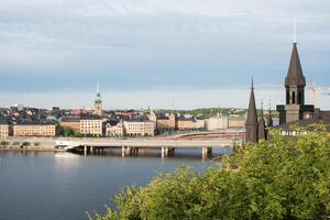 Bridge connecting islands in Stockholm. Sunny day photo