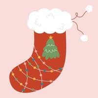 Sock decorated with a Christmas tree vector