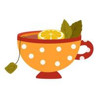 Cup of tea with lemon and mint vector