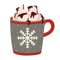 Hot chocolate in mug with marshmallows vector