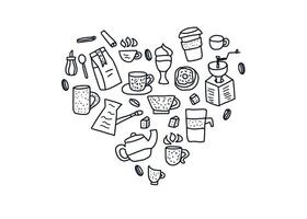 Coffee set round badge. illustration. vector