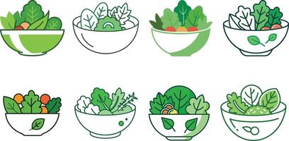 Fresh bowl of salad with leafy greens and a illustration of healthy veggies vector
