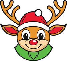A cartoon reindeer wearing a santa hat vector