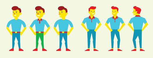 Young man in casual clothes. Set of different poses. vector