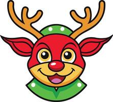 A cartoon reindeer with horns and a red nose vector