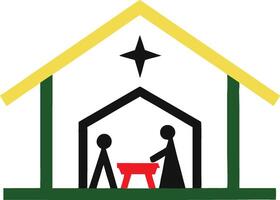 A nativity scene with a manger and two people vector
