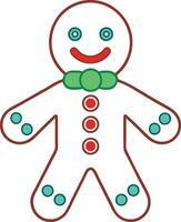 A gingerbread man with a green tie and red nose vector