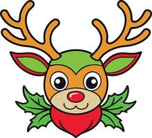 Reindeer head with holly leaves on it vector