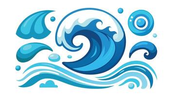 Wave icons. Water sea element, ocean liquid curve, flowing swirl storm, vector