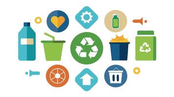 Recycling icons set with waste types and collection flat vector
