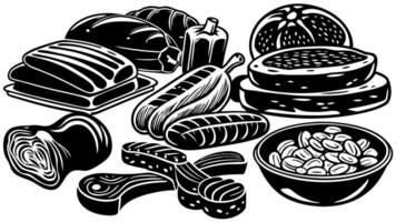 Gastronomic meat products sketches set vector