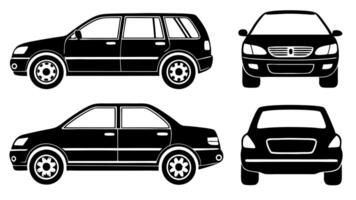Cars Side Front And Back Icons Set vector