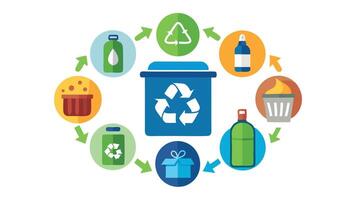 Recycling icons set with waste types and collection flat vector