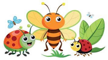 Cartoon bugs. Baby insect, funny happy bug and cute ladybug vector
