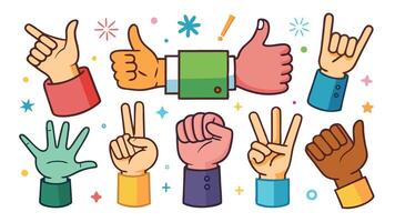 Human hands gestures realistic images set with pointing finger ok sign thumb up transparent vector