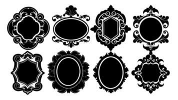 Large set of black silhouette frames or cartouches for badges in ornate classical curved and rounded symmetrical designs and shapes vector