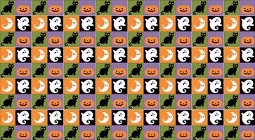 quilted halloween texture, with ghost,moon, black cat and pumpkin vector
