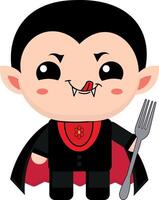 Cute goth vampire with expressions collection Fun Emotions stick vampire eating with fork vector