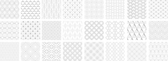 Collection of art deco seamless ornamental geometric patterns - delicate design. Repeatable oriental elegant backgrounds. White and gray outline prints vector