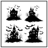 A haunted house with bats flying around silhouette vector