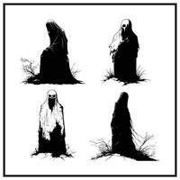 A ghost emerging from a cracked tombston silhouette vector