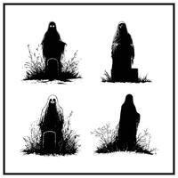 A ghost emerging from a tombstone clipart silhouette vector