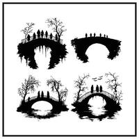 A haunted bridge with ghostly figures Silhouette vector