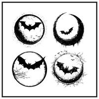 A haunted moon with a bat clipart on a white background vector