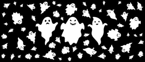pattern white ghost decoration on black background vector