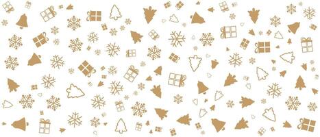 christmas background pattern golden color pine tree snowflakes gifts bells vector