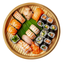 Sushi platter featuring assorted rolls and sashimi png