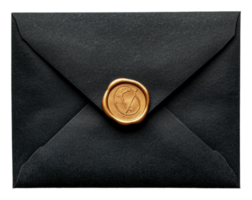 Elegant black envelope with a wax seal detail png