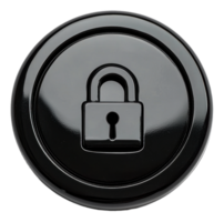 Black circular lock symbol on a glossy surface png