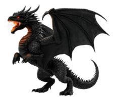 Black dragon with fiery eyes perched majestically png