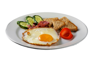 Fried eggs with vegetables is isolated on a transparent background. Breakfast food png