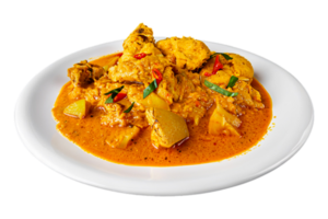 Chicken curry on a plate isolated on a transparent background. png