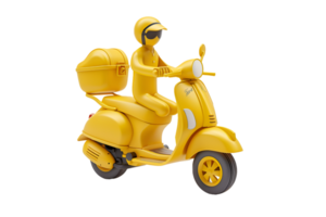 A 3D yellow scooter toy with a man on it On Transparent Background png