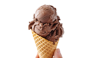 Chocolate Scoop Ice Cream in Hand Choco Ice Cream Cone Scoops Display png